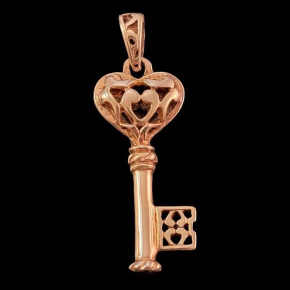 Gold Over Sterling Filigree Heart Key Pendant - Picture 1 of 7